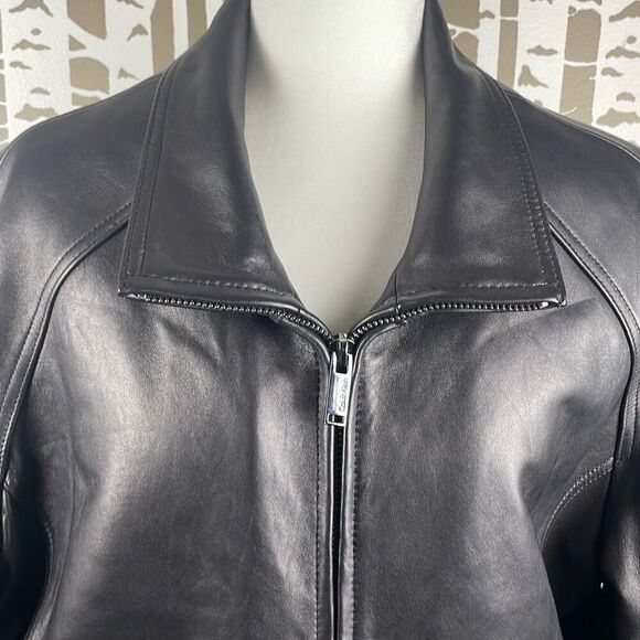 Calvin Klein Black Leather Bomber Jacket L - Picture 10 of 10